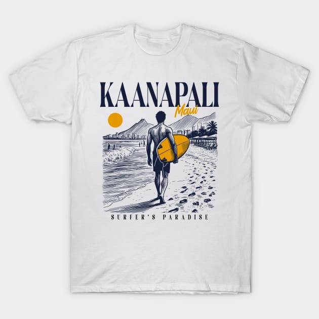 Vintage Surfing Kaanapali Beach Maui, Hawaii// Retro Surfer Sketch // Surfer's Paradise T-Shirt by Now Boarding